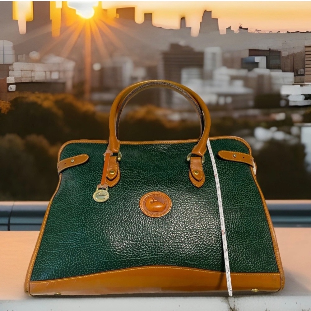 Rare Vintage Dooley & Bourke All Weather Leather Pebble Green Satchel Tote Bag - Picture 2 of 8